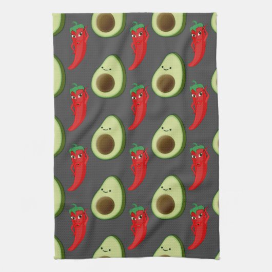 Rode Peper Diva Schattige Groene Avocado Cartoon P Theedoek (Verticaal)