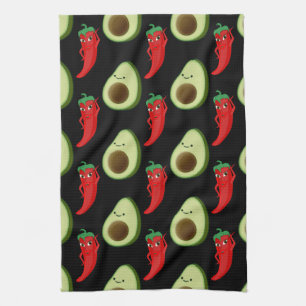 Rode Peper Diva Schattige Groene Avocado Cartoon P Theedoek