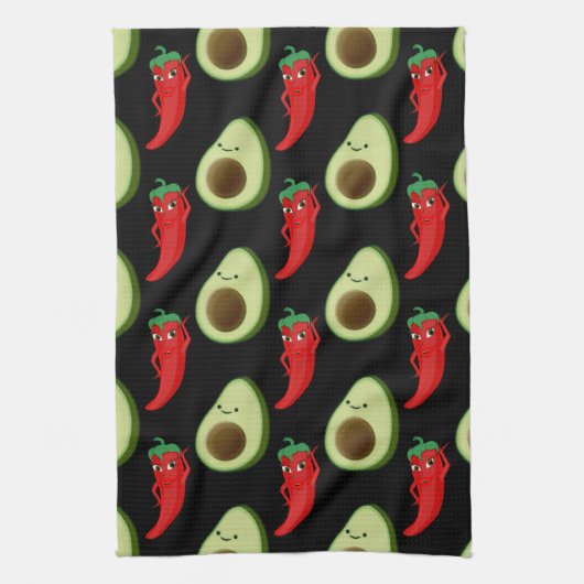 Rode Peper Diva Schattige Groene Avocado Cartoon P Theedoek (Verticaal)