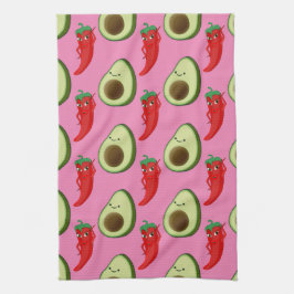 Rode Peper Diva Schattige Groene Avocado Cartoon P Theedoek