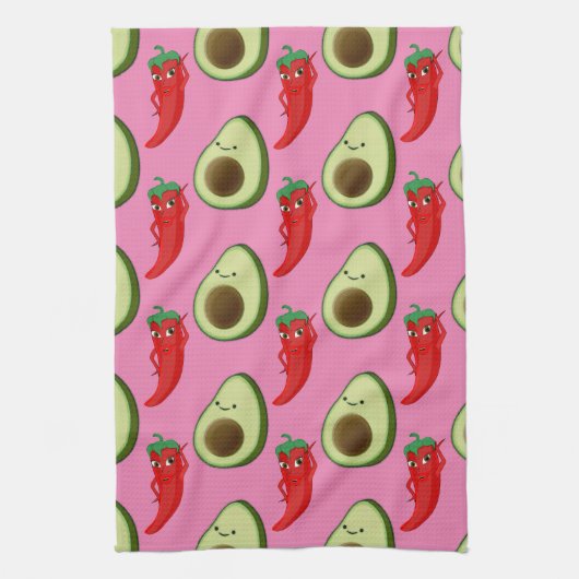 Rode Peper Diva Schattige Groene Avocado Cartoon P Theedoek (Verticaal)