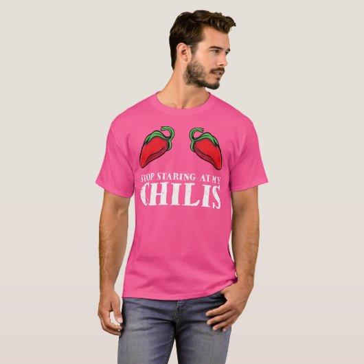 Rode peper Heet pittig eten Grappig Stop met stare T-shirt (Voorkant volledig)
