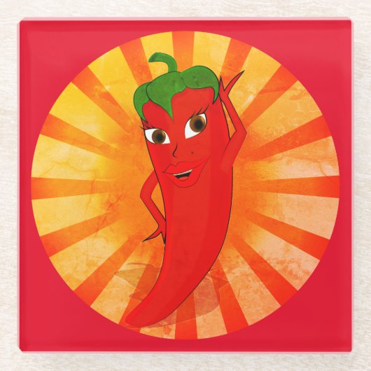  rode peper Superstar Glazen Onderzetter (Voorkant)
