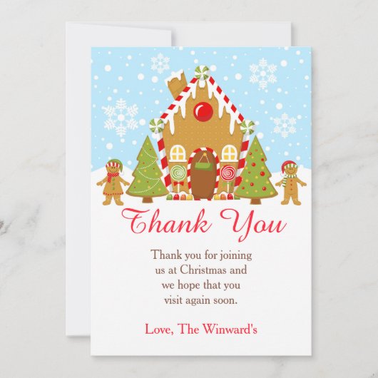 Rode peperkoek huis decoreren kerstfeest bedankkaart (Voorkant)