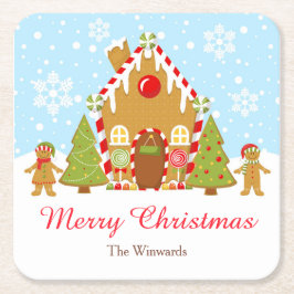 Rode peperkoek huis decoreren kerstfeest kartonnen onderzetters