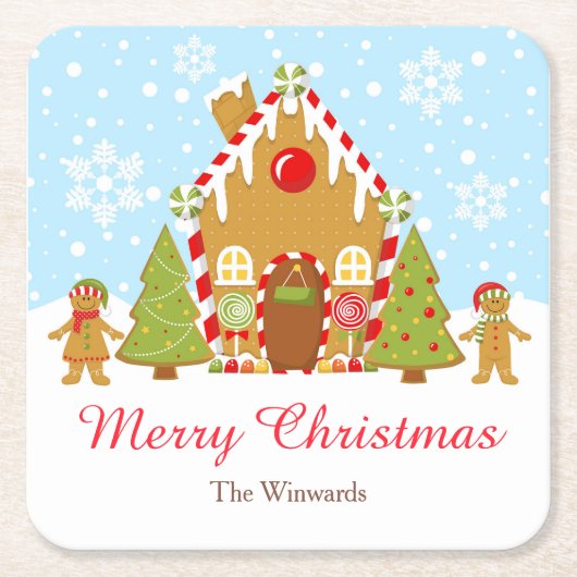 Rode peperkoek huis decoreren kerstfeest kartonnen onderzetters (Voorkant)