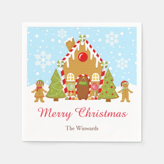 Rode peperkoek huis decoreren kerstfeest servet (Voorkant)