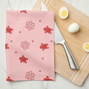 Rode peperkoek Man Sneeuwvlokken Kerst Patroon Theedoek