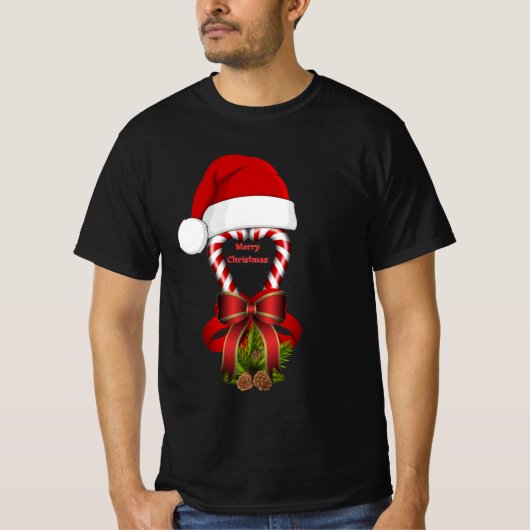Rode pepermunt kerst snoepstok t-shirt (Voorkant)