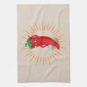 Rode pepperdiva met  zonnestraaltekening theedoek (Verticaal)