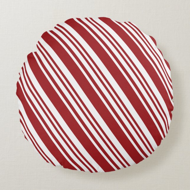 Rode peppermint Stripe Rond Kussen (Voorkant)