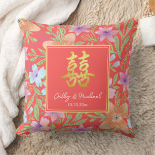 Rode Peranakan bloem dubbele xi Chinese bruiloft Kussen