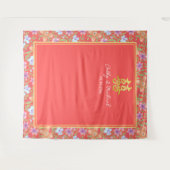 Rode Peranakan bloemen Chinese bruiloft achtergron Wandkleed (Voorkant (horizontaal))