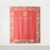 Rode Peranakan bloemen Chinese bruiloft achtergron Wandkleed (Voorkant)