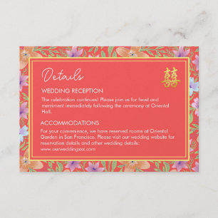 Rode Peranakan bloemen Chinese bruiloft details Informatiekaartje