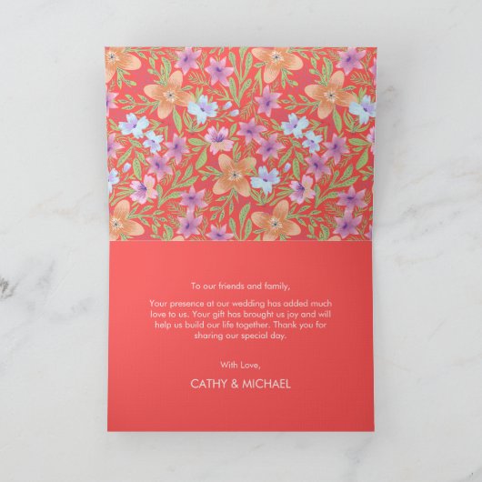 Rode Peranakan bloemen dubbel xi Chinese bruiloft Bedankkaart (Binnen)