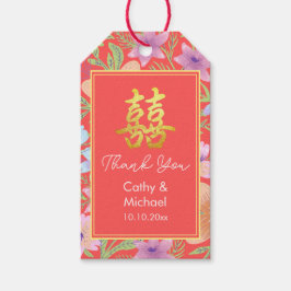 Rode Peranakan bloemen dubbel xi Chinese bruiloft Cadeaulabel