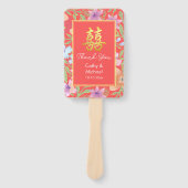 Rode Peranakan bloemen dubbel xi Chinese bruiloft Handwaaier (Voorkant)