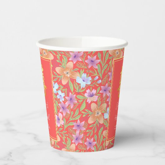 Rode Peranakan bloemen dubbel xi Chinese bruiloft Papieren Bekers (Links)