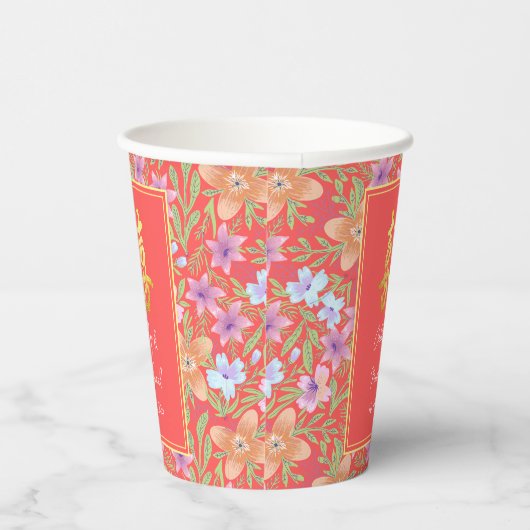 Rode Peranakan bloemen dubbel xi Chinese bruiloft Papieren Bekers (Rechts)