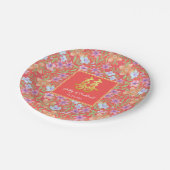 Rode Peranakan bloemen dubbel xi Chinese bruiloft Papieren Bordje (Gekanteld)