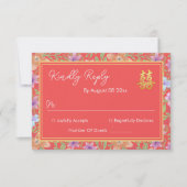 Rode Peranakan bloemen dubbel xi Chinese bruiloft RSVP Kaartje (Voorkant)