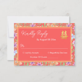 Rode Peranakan bloemen dubbel xi Chinese bruiloft RSVP Kaartje