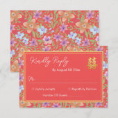 Rode Peranakan bloemen dubbel xi Chinese bruiloft RSVP Kaartje (Voorkant / Achterkant)