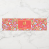 Rode Peranakan bloemen dubbel xi Chinese bruiloft Waterfles Etiket (Enkel label)