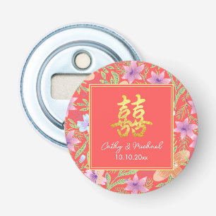 Rode Peranakan bloemige dubbele xi Chinese bruilof Button Flesopener