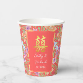 Rode Peranakan bloemige dubbele xi Chinese trouw  Papieren Bekers