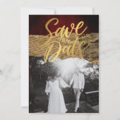  rode perkament budget ,Gold kalligrafie Save The Date (Voorkant)