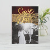  rode perkament budget ,Gold kalligrafie Save The Date (Staand voorkant)