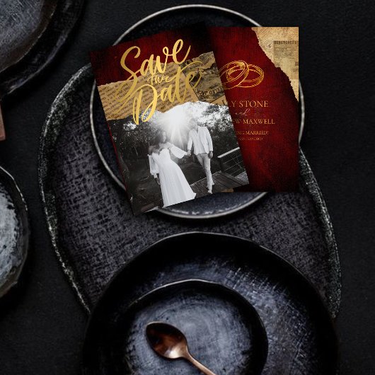  rode perkament budget ,Gold kalligrafie Save The Date