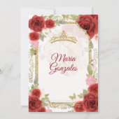 Rode pers en Rozen Mexicaanse Quinceanera-uitnodig Kaart (Achterkant)
