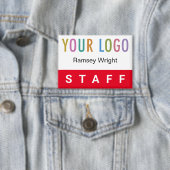 Rode Personeel Pin Achternaam Badge Button met Log (Insitu)