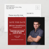 Rode persoonlijke foto-Afstuderen Sla de datum op Briefkaart (Voorkant / Achterkant)