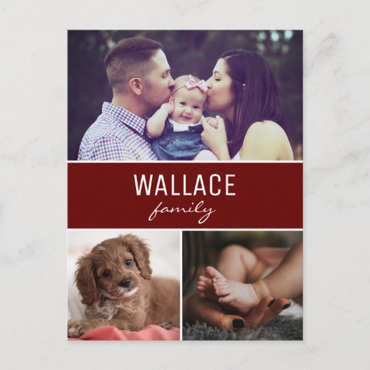 Rode persoonlijke foto, kerst met Collage Briefkaart (Voorkant)