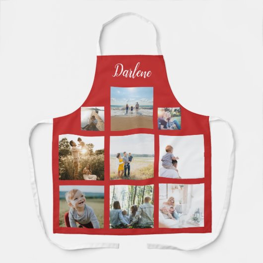 Rode persoonlijke naam Foto Collage Custom Gift Schort (Voorkant)