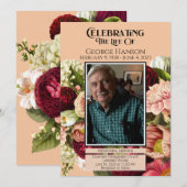 Rode perzik Bloemen Begrafenis Aankondiging (Voorkant / Achterkant)