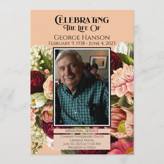 Rode perzik Bloemen Begrafenis Aankondiging (Voorkant)