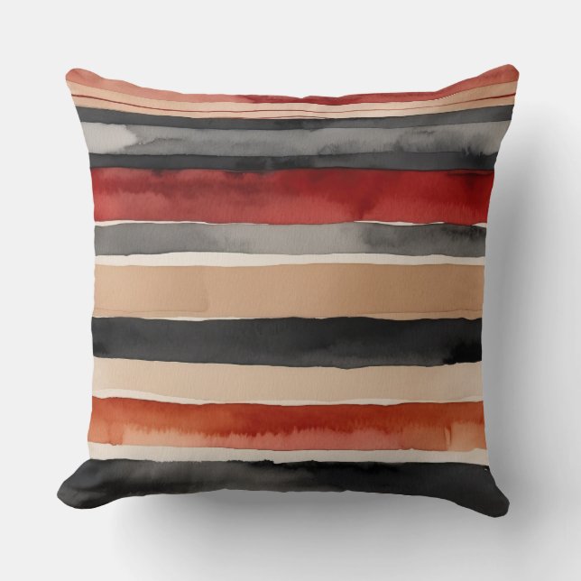 Rode perzik en zwarte strepen kussen (Voorkant)