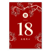 Rode perzik/pruimenbloesems & dubbel geluk bruilof kaart (Voorkant)