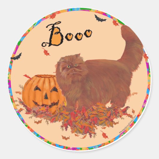 Rode Perzische Kat Halloween Ronde Sticker (Voorkant)