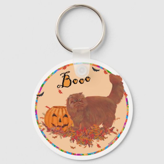 Rode Perzische Kat Halloween Sleutelhanger (Voorkant)