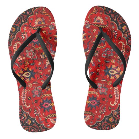 Rode Perzische Rug uit Mashhad Teenslippers (Voetbed)
