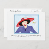 Rode Pet en Paarse Dress Lady Briefkaart (Voorkant / Achterkant)