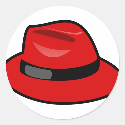 Rode Pet Fedora Ronde Sticker (Voorkant)