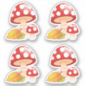Rode Pet paddenstoelen met bladeren, set 4 Sticker (Voorkant)