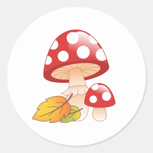 Rode Pet paddestoelen en bladeren Ronde Sticker (Voorkant)